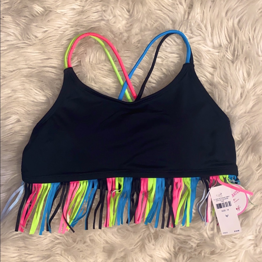 Justice fringe swim bikini top